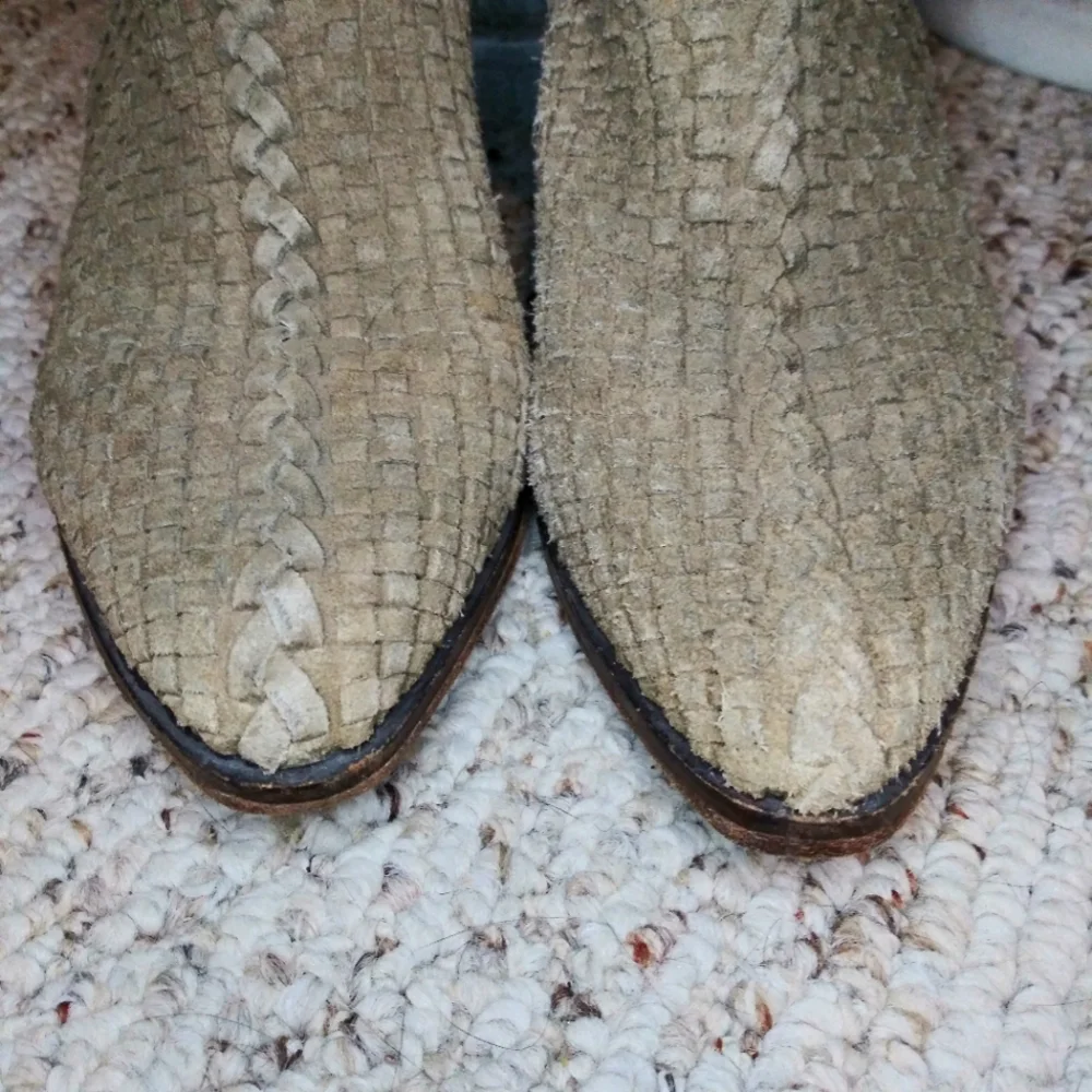 Free People Venture Boho/Western Taupe Woven Distressed Suede Ankle Boots - Picture 6 of 12